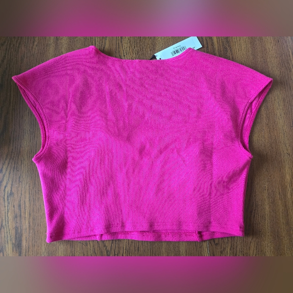 NWT The Drop Karsen Kimball Hot Pink Ribbed Sweetheart Neckline Crop Top Size L - Picture 8 of 8